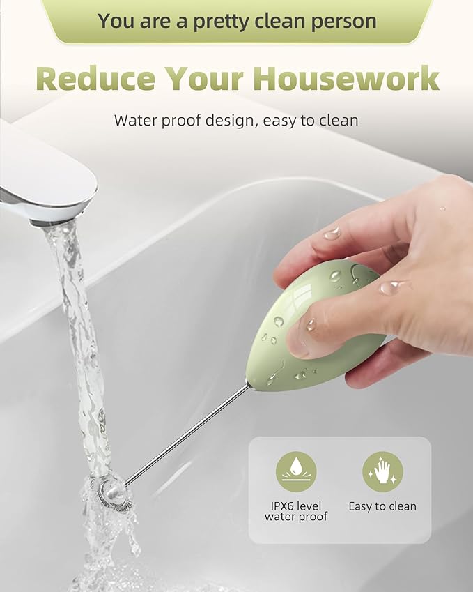 Milk Frother Handheld with Case,USB C Rechargeable Frother Wand for Coffee, Portable Electric Whisk with Stand,Waterproof Hand Drink Mixer Travel for Lattes, Cappuccino, Matcha, Egg (Olive Green)