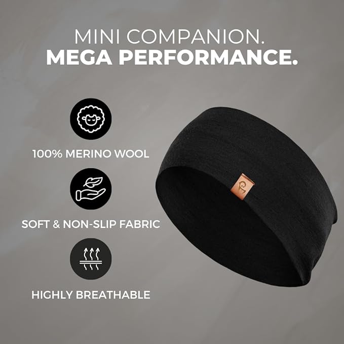 menique Dry Wide Sports Headbands for Women 100% Merino Wool Workout Accessories Wide Yoga Bandana or Scarf Multifunctional Breathable Sweatbands for Running, Cycling, Football, Fitness