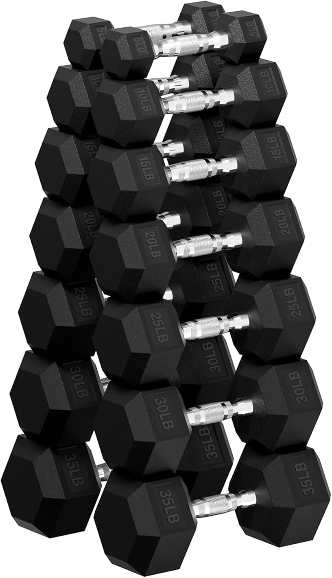 Hex Dumbbell Set, 30-480 lb Set Rubber Encased Exercise & Fitness Dumbbells, Weights Dumbbells Set, Hand Weight for Strength Training