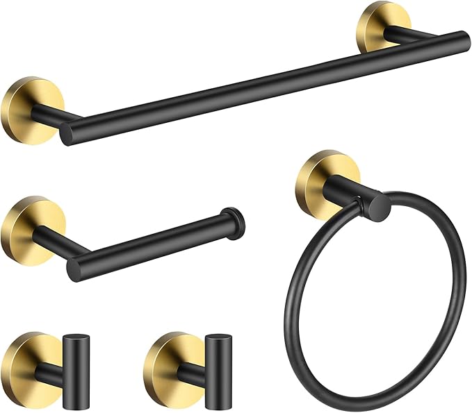 5 Pieces Bathroom Hardware Set Black Gold 2pcs 16 16 inch 2 PCS