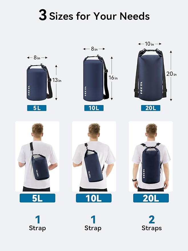 HEETA Waterproof Dry Bag for Women Men(Upgraded Version) 5L/10L/20L/30L/40L Roll Top Lightweight Dry Storage Bag Backpack with Emergency Whistle for Travel, Swimming, Boating, Kayaking, Camping, Beach