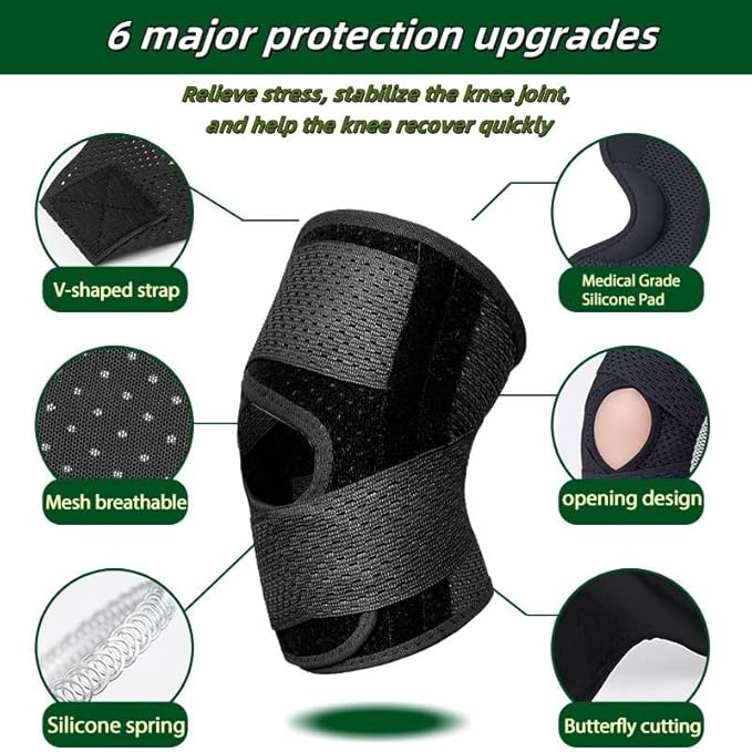 Adjustable Knee Brace for Women Men Knee Support with Side Stabilizers for Running Workout Athletic Compression Patella Knee Brace for Arthritis Pain Meniscus Tear Tendonitis Injury Recovery