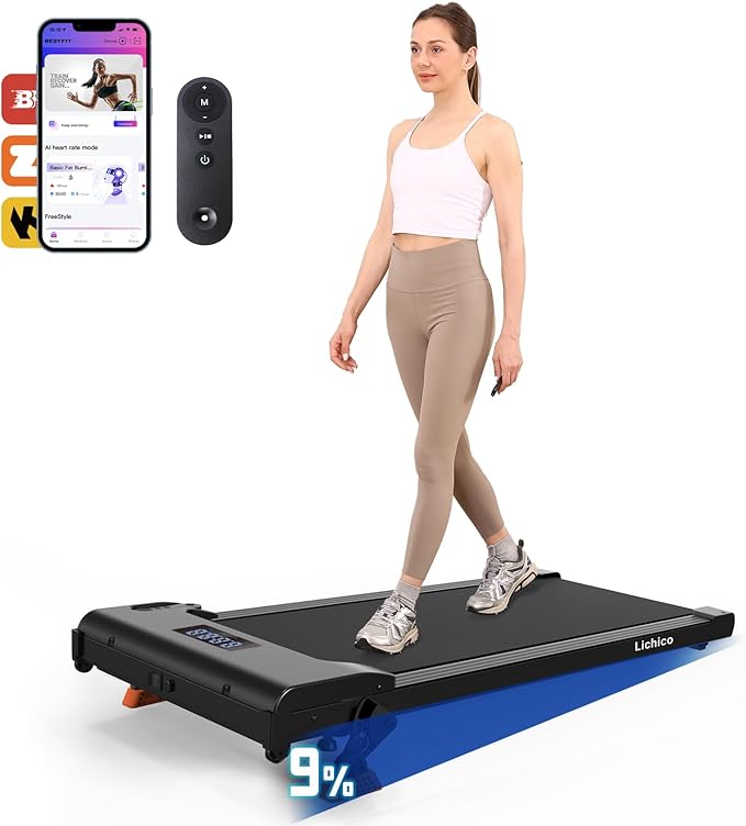 Lichico Walking Pad Under Desk Treadmill,Portable Small Treadmills for Home and Office,Super Quiet Brushless Motorized Walking Jogging Running Machine with Remote Control