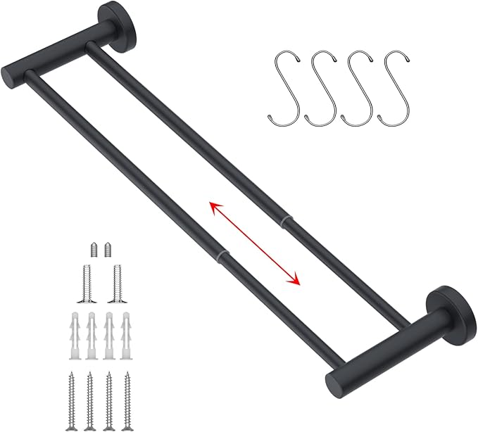 Adjustable 16 to 27.6 Inch Double Towel Bar SUS304 Stainless 1" Diameter