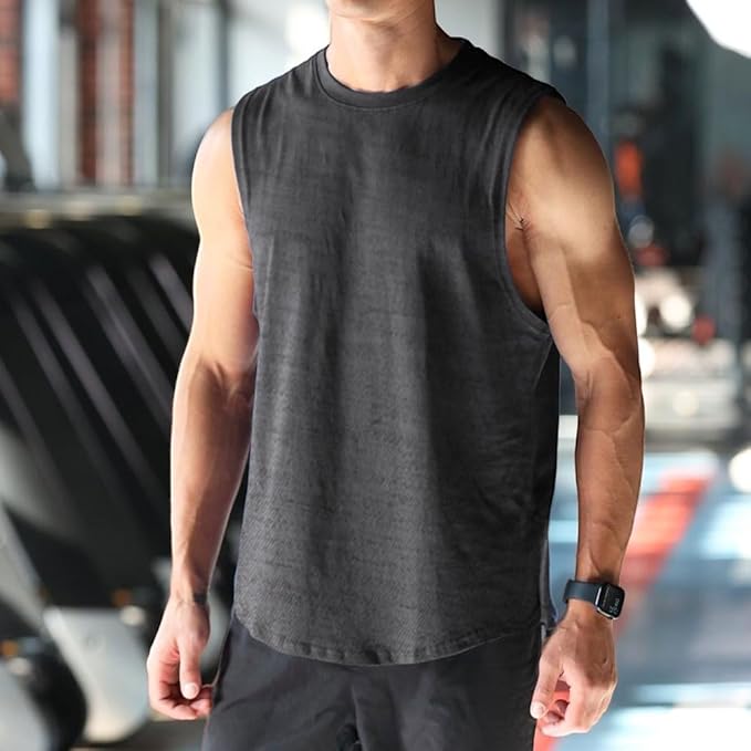 Men's Workout Bodybuilding Tank Tops Athletic Training Gym Shirts Vest Cotton Cut Off Sleeveless Muscle T-Shirt