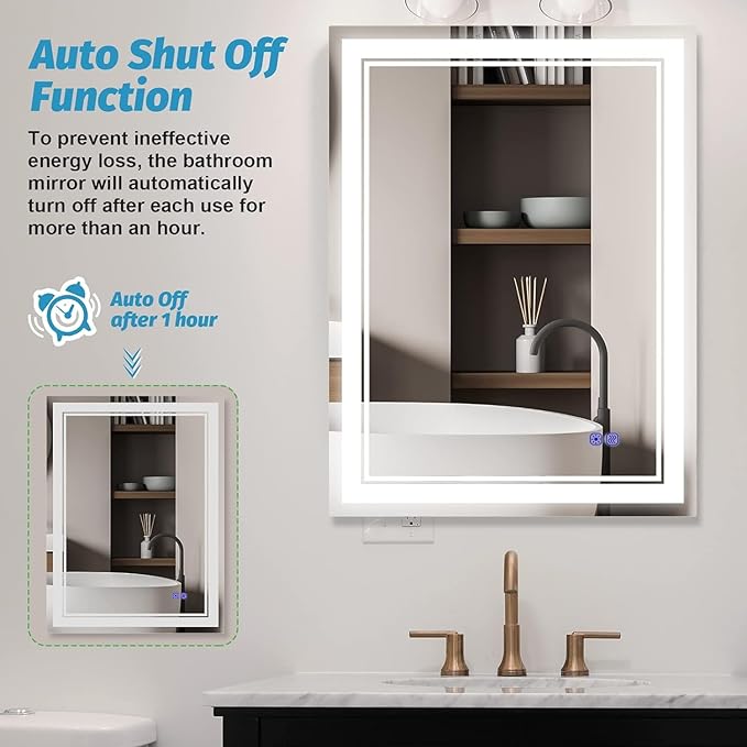 24 x 32 Inch Led Mirror for Bathroom 3 Colors CRI95+, Memory
