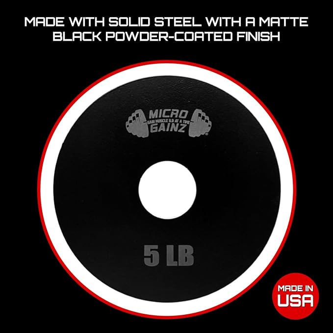 Micro Gainz Steel Olympic Barbell Weight Set of 2 Plates, 2.5lb, 5lb or 10lb, Plate Set Designed for Strength Training & Loading Bar Weights, Made in USA