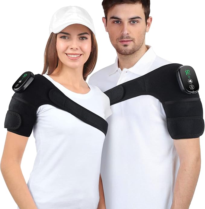 MOAJAZA Knee Massager with Heat and Vibration, Cordless Knee Heating Pad Shoulder Brace, Heated Knee Elbow Shoulder Brace Wrap for Arthritis (Pack of 2 Black)