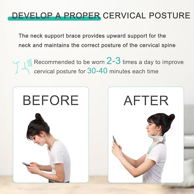 360°Adjustable Neck Brace for Neck Pain and Support, Cervical Neck Traction Device for Home Use, Neck Stretcher Neck Decompression Devices for Forward Head Posture Correction, Green