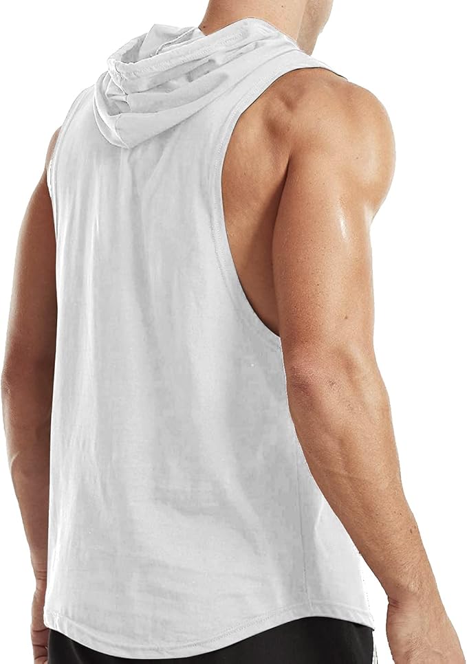 Men's Workout Bodybuilding Hoodies Tshirt Athletic Training Tank Tops Cotton Gym Hooded Top Cut Off Sleeveless Muscle T-Shirt