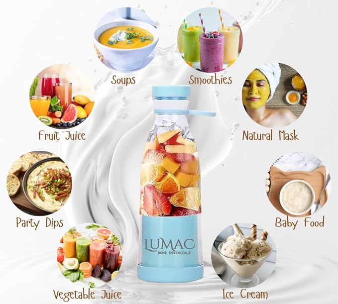 LUMAC - Portable Blender for Smoothies - Licuadora Portatil - 14oz Mini Blender for Shakes and Smoothies - Personal Blender for Shakes and Smoothies - USB Blender Portable - Shaker. (Purple), Medium