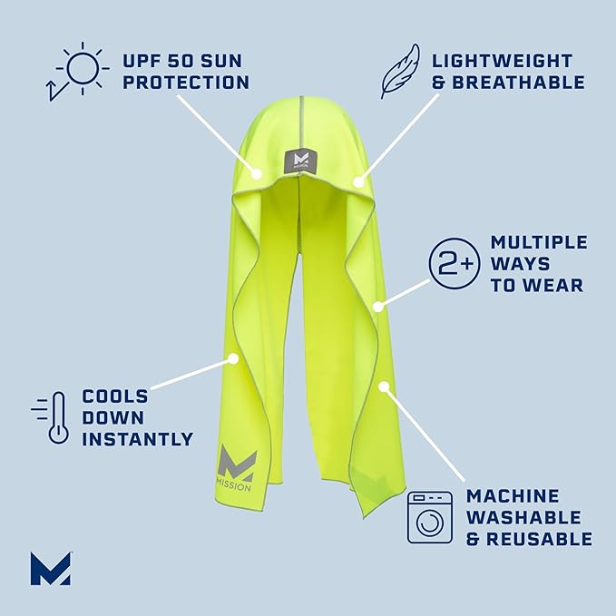 MISSION Cooling Hoodie Towel- Hood Towel, Evaporative Cool Technology, Cools Instantly When Wet, UPF 50 Sun Protection, Contours Your Head to Stay in Place, Great for Sports, Fitness, Gym