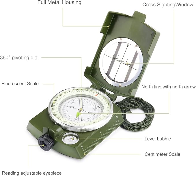 Military Compass, Hiking Compass for Survival with Lensatic
