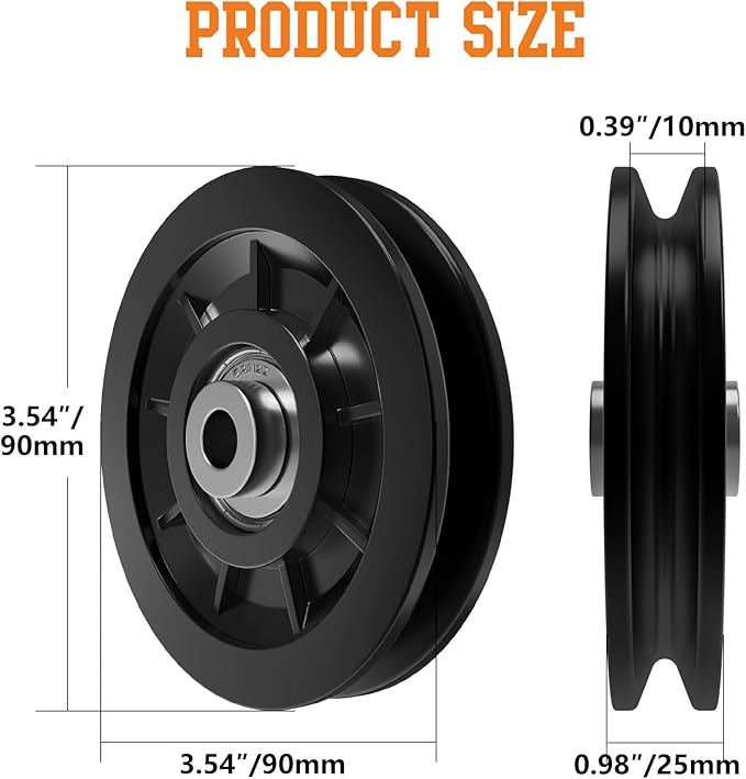 90mm/3.5" Nylon Bearing Gym Pulley Wheel, Universal Exercise Replacement Pulleys for Home Gym Equipment Parts, Cable Machine Accessories, Garage Door Pulley System