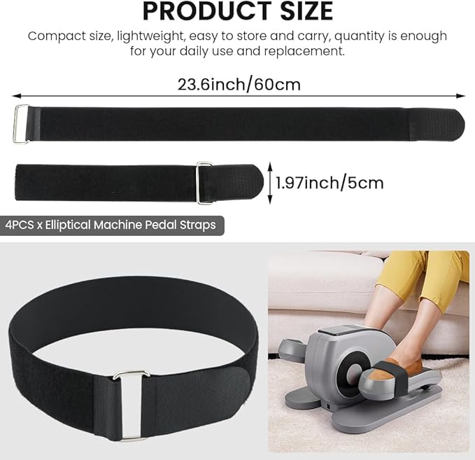 4 Pcs Ellipse Leg Exerciser Machine Pedal Straps, Adjustable Elliptical Trainer Straps for Under Desk, Elliptical Peddler Foot & Leg Training Strap for Fitness Home Sports Office Accessories