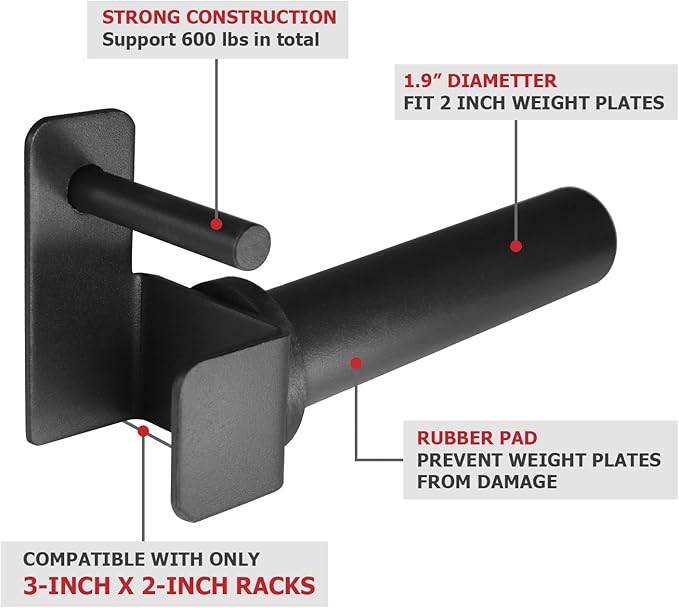 A2ZCARE Weight Plate Holder - Attachment Power Cage Rack for Power Rack - Weight Plates Storage Fit 2-inch Olympic Weight Plates (Set of 4)