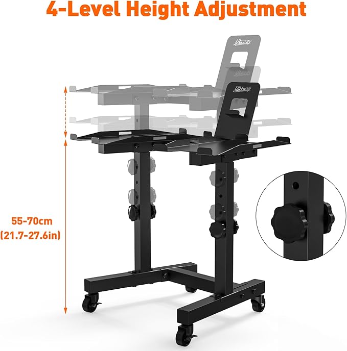 Adjustable Dumbbell Stand - Uboway Weight Stand with 4 Level Height Adjustment, Dumbbell Weight Rack with Tablet Holder and Durable Casters, Weight Holder for Adjustable Dumbbell Set, Home Gym Fitness (Bonus Foot Pads)