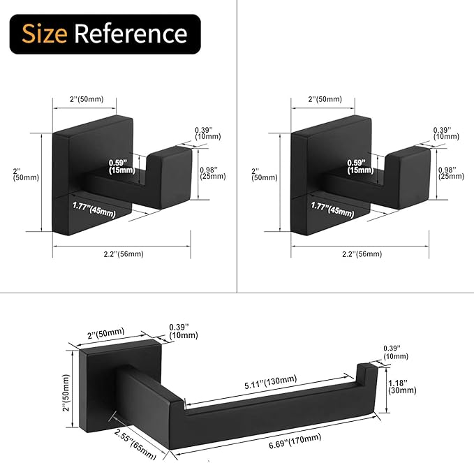 Matte Black Bathroom Accessories Kit 3-Pieces Bathroom Hardware 304 Stainless 2X Robe