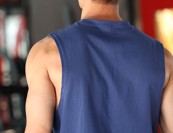 Men's Workout Bodybuilding Tank Tops Athletic Training Gym Shirts Vest Cotton Cut Off Sleeveless Muscle T-Shirt