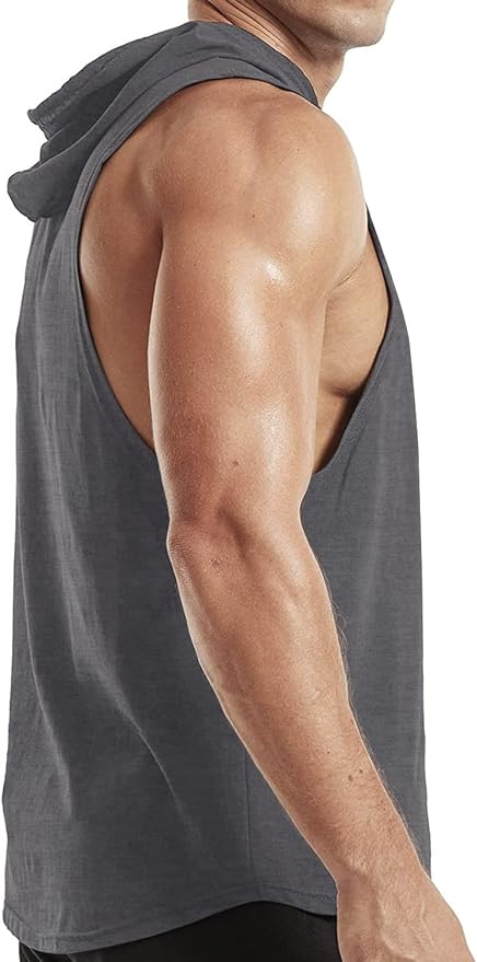 Men's Workout Bodybuilding Hoodies Tshirt Athletic Training Tank Tops Cotton Gym Hooded Top Cut Off Sleeveless Muscle T-Shirt