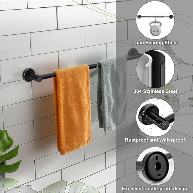 MGahyi Towel Racks for Bathroom-Adjustable Towel Holder(13.18inch-24inch) Sturdy Accessories(2Pcs,Black)