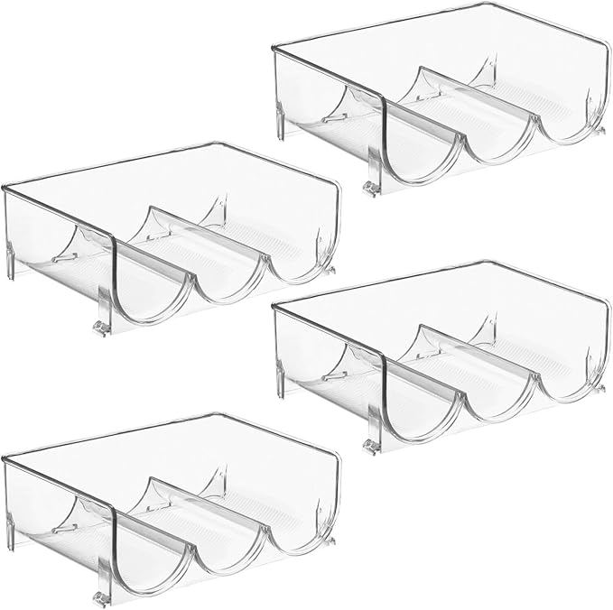mDesign Plastic Free-Standing Stackable 3 Bottle Storage Holder Rack - Water, Wine, and Drink Organizer Shelf for Kitchen Countertop, Cabinet, Pantry, Fridge, Freezer, 4 Pack - Clear