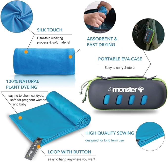 4Monster Camping Towel Super Absorbent-Quick Dry Microfiber Towel