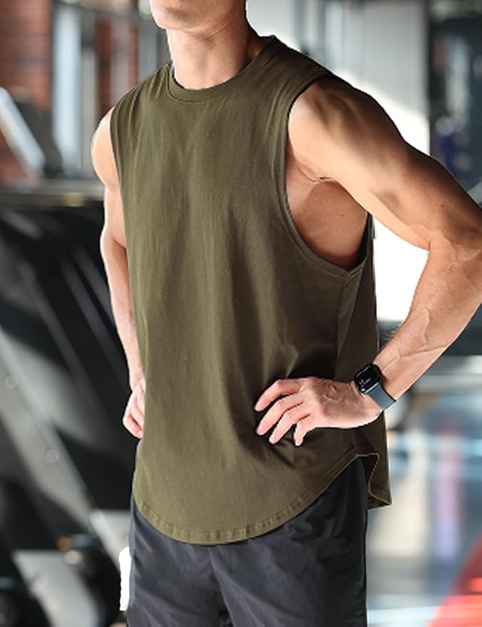 Men's Workout Bodybuilding Tank Tops Athletic Training Gym Shirts Vest Cotton Cut Off Sleeveless Muscle T-Shirt