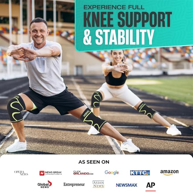 Modvel 2 Pack Knee Brace for Women & Men - Workout Knees Compression Sleeve for Knee Pain Relief Joint Support for ACL, Arthritis, Meniscus Tear Knees Brace for Sports, Rodilleras para Gym Fitness