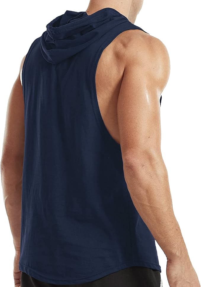 Men's Workout Bodybuilding Hoodies Tshirt Athletic Training Tank Tops Cotton Gym Hooded Top Cut Off Sleeveless Muscle T-Shirt