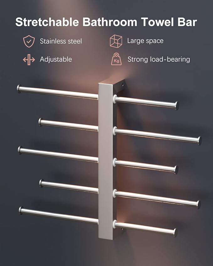 5-Tier Bridge Sliding Bathroom Towel Bar 16 Inch 1.5" Tube