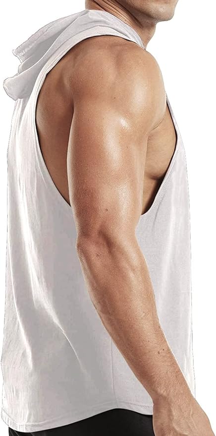 Men's Workout Bodybuilding Hoodies Tshirt Athletic Training Tank Tops Cotton Gym Hooded Top Cut Off Sleeveless Muscle T-Shirt