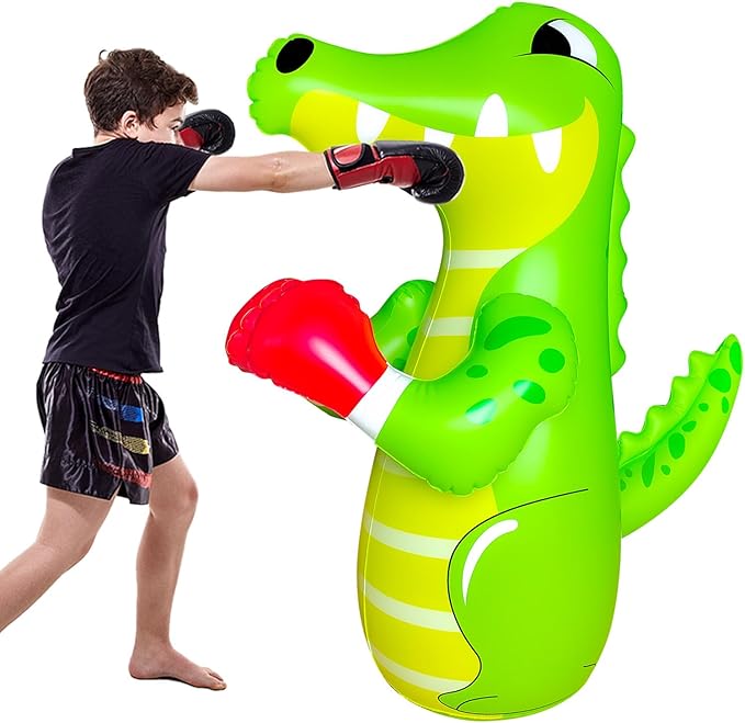 47" Punching Bag for Kids 3-8 Toddler Boxing Bag Inflatable Dinosaur Bopper Birthday Presents for Boys & Girls Sports Toys Outdoor Activities Yard Games