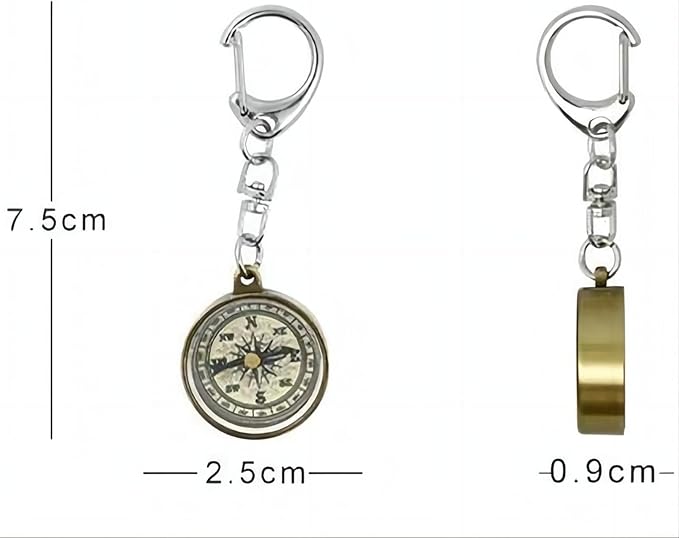 2PCS Vintage Zinc Alloy Metal Compass with Chain Keychain