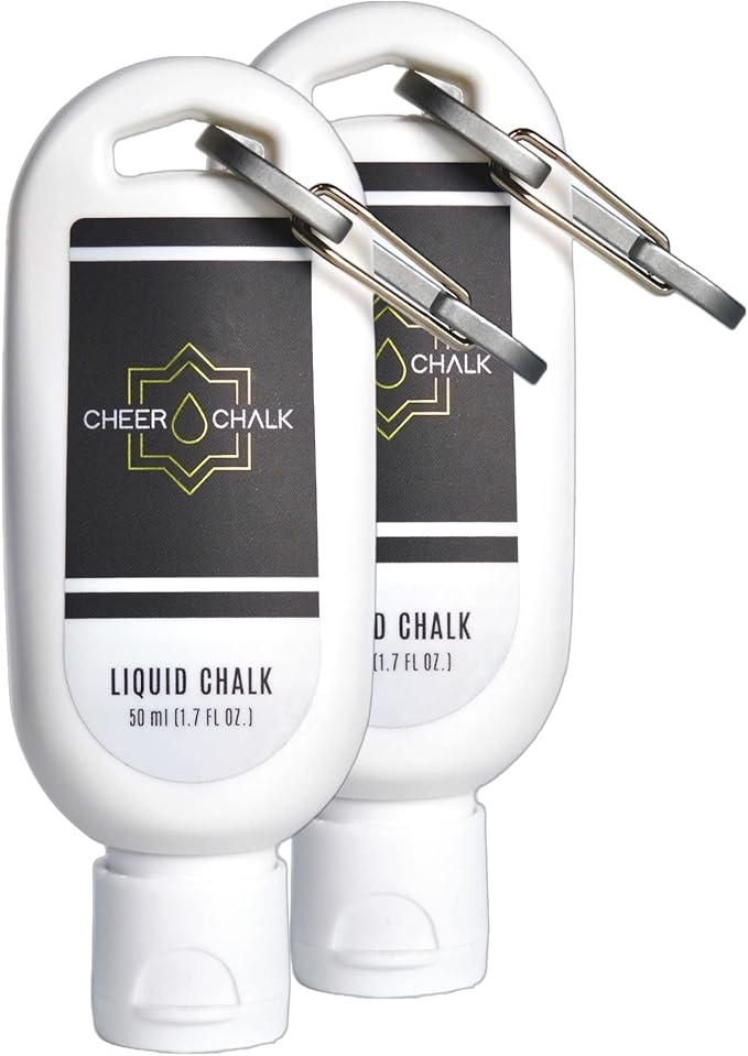 Liquid Chalk - Chalk for Elite Cheerleading - Chalk for Stunting - Chalk for Gymnastics - 50ml Bottle with Carabiner - 50 Practices Per Bottle - Maximum Grip for Safer Stunting