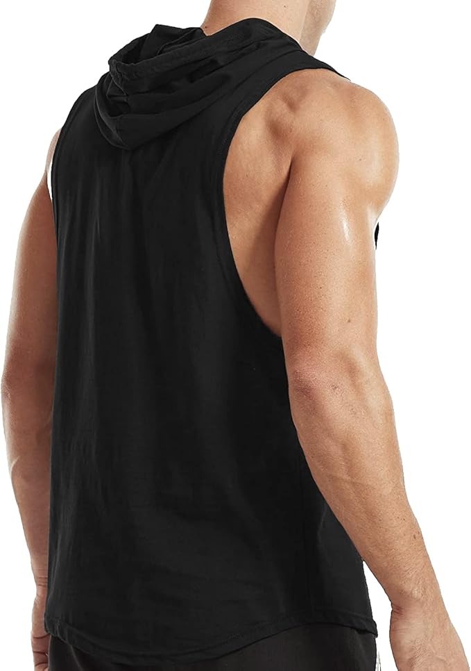 Men's Workout Bodybuilding Hoodies Tshirt Athletic Training Tank Tops Cotton Gym Hooded Top Cut Off Sleeveless Muscle T-Shirt