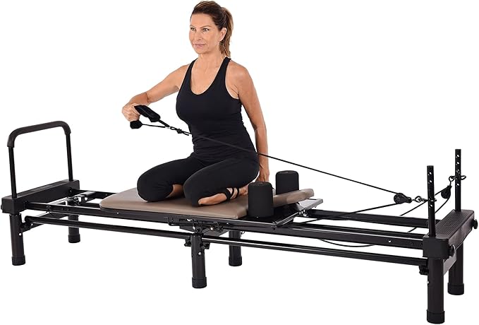 AeroPilates Reformer - Pilates Reformer Workout Machine for Home Gym - Cardio Fitness Rebounder- Up to 300 lbs Weight Capacity, Gray