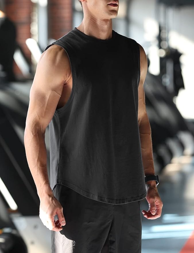 Men's Workout Bodybuilding Tank Tops Athletic Training Gym Shirts Vest Cotton Cut Off Sleeveless Muscle T-Shirt