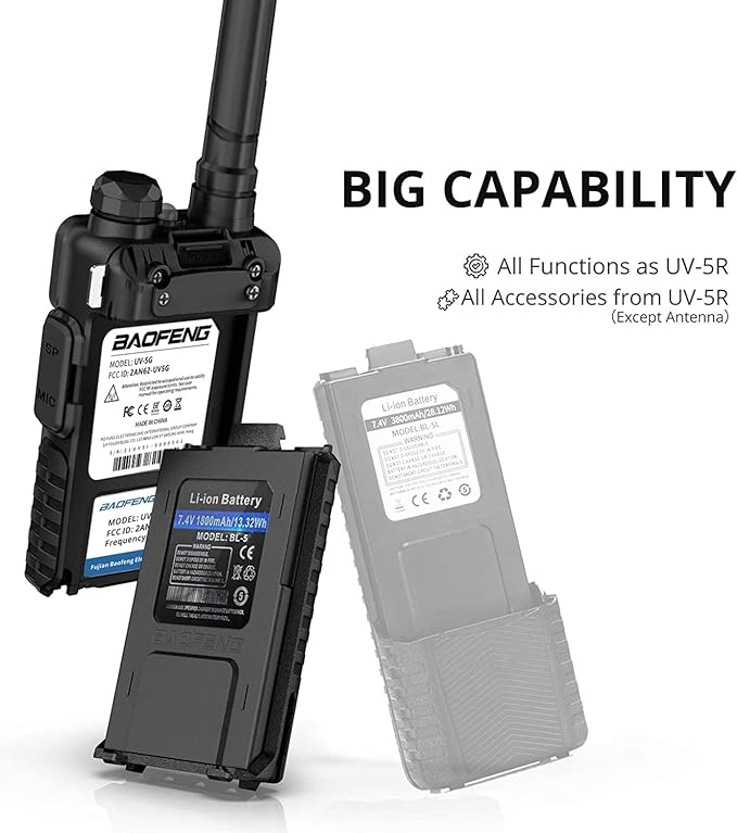 4 Pack BAOFENG UV-5X (UV-5G) GMRS Radio 2 Pcs 3800mAh Battery,
