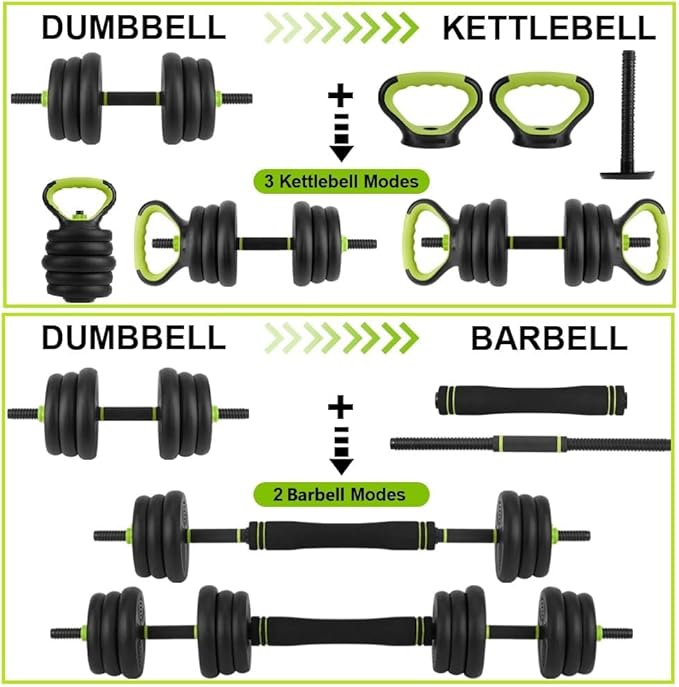 4-In-1 Adjustable Dumbbell Weights, Adjustable Dumbbell Set Used As Dumbbells, Barbells, Kettlebells and Push-Up for Home Gym, Round Head