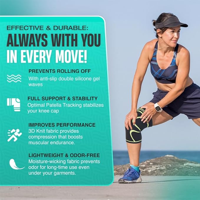 Modvel 2 Pack Knee Brace for Women & Men - Workout Knees Compression Sleeve for Knee Pain Relief Joint Support for ACL, Arthritis, Meniscus Tear Knees Brace for Sports, Rodilleras para Gym Fitness
