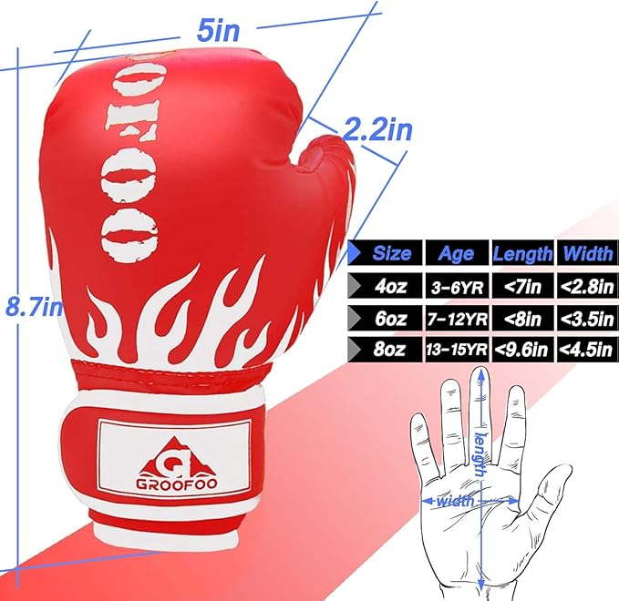 Kids Boxing Gloves 4oz 6oz 8oz Punching Gloves for Kids Youth Traning Gloves for Punching Bag Kickboxing Sparring Muay Thai MMA Fight Gloves