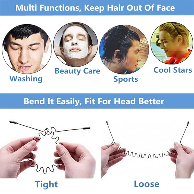 Metal Hair Band, Black, Unisex Fashion Headbands Sports Hairband Head Band Hair Hoop for Women With Non Slip Wavy Teeth