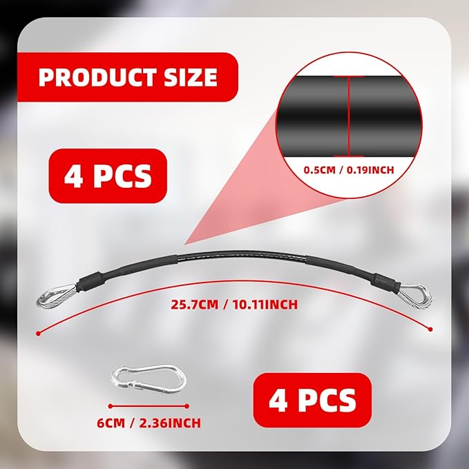 4 Pcs 10" Gym Cable Extension Compatible with Home Gym Accessories, Gym Extension Replacement Cables for LAT/Tricep Pull Down, Leg Extensions Machine