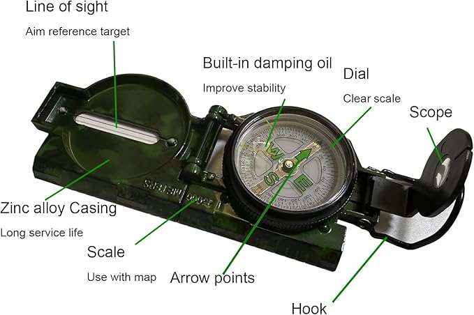Military Compass, Camouflage Lensatic Sighting Compass for Hiking,