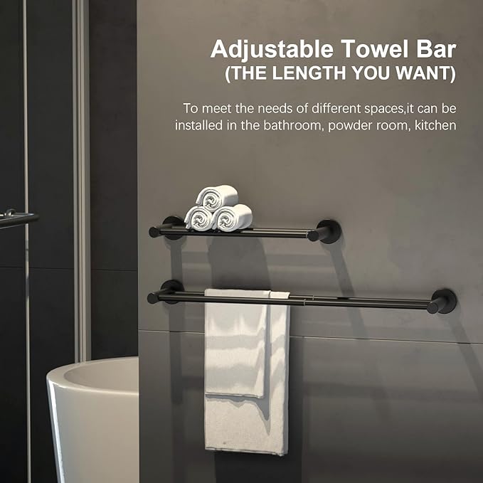 Adjustable 16 to 27.6 Inch Double Towel Bar SUS304 Stainless 1" Diameter