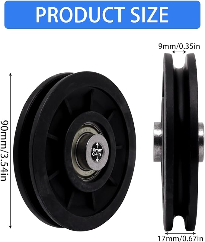 90mm/3.5" Universal Nylon Bearing Gym Pulley Wheel, Weight Pulley System Replacement for Home Gym Equipment Part, Cable Machine, Garage Door Pulleys System
