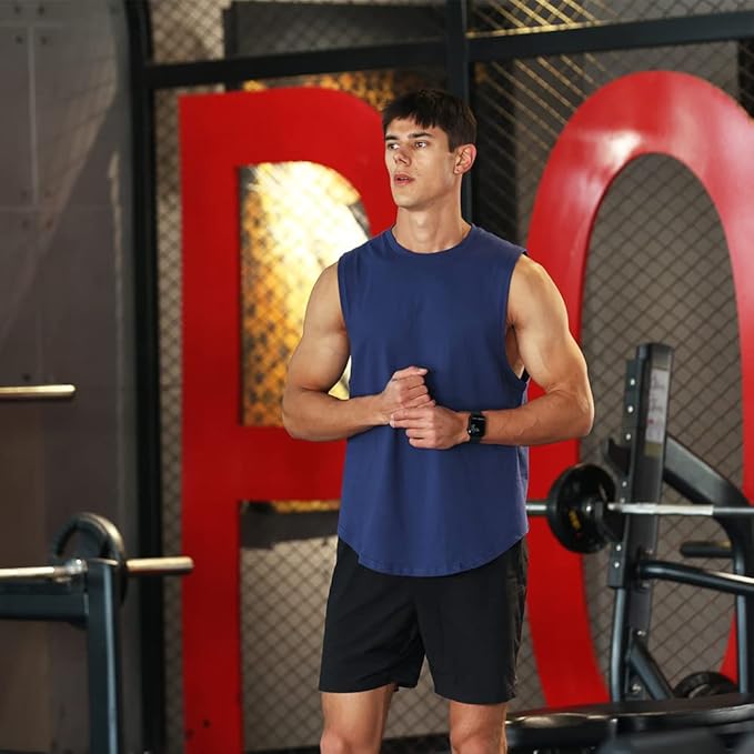 Men's Workout Bodybuilding Tank Tops Athletic Training Gym Shirts Vest Cotton Cut Off Sleeveless Muscle T-Shirt