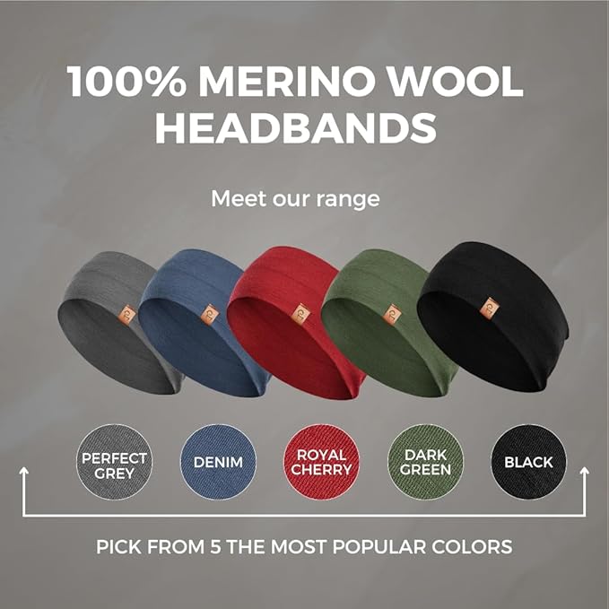 menique Dry Wide Sports Headbands for Women 100% Merino Wool Workout Accessories Wide Yoga Bandana or Scarf Multifunctional Breathable Sweatbands for Running, Cycling, Football, Fitness