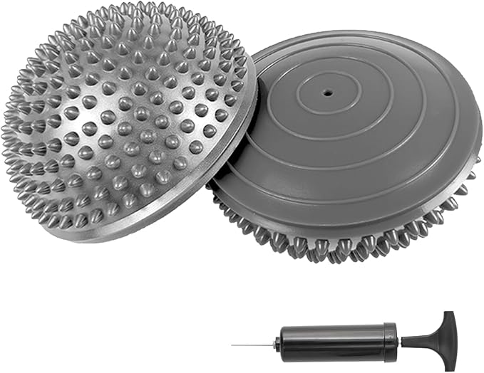 2 Pcs Hedgehog Balance Pods for Kids & Adults, Half Dome Pilates Ball with Hand Pump, Spiky Sensory Stepping Stones for Stability Training, Yoga, Gymnastics, Foot Massage & Motor Skills Development